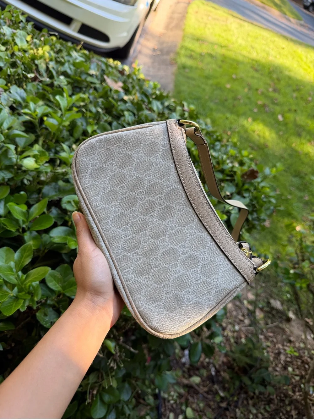 Unlisted Beige and Cream Monogram Shoulder Bag with Gold Hardware